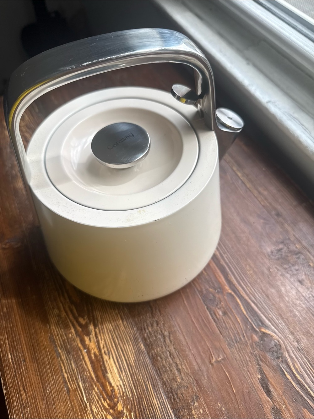 Minimal White Stovetop Tea Kettle with Chrome Handle - Picture 4 of 11